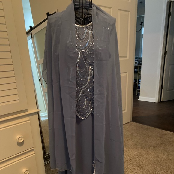 Beautiful slate blue mother of the groom dress with separate shawl - Picture 5 of 12